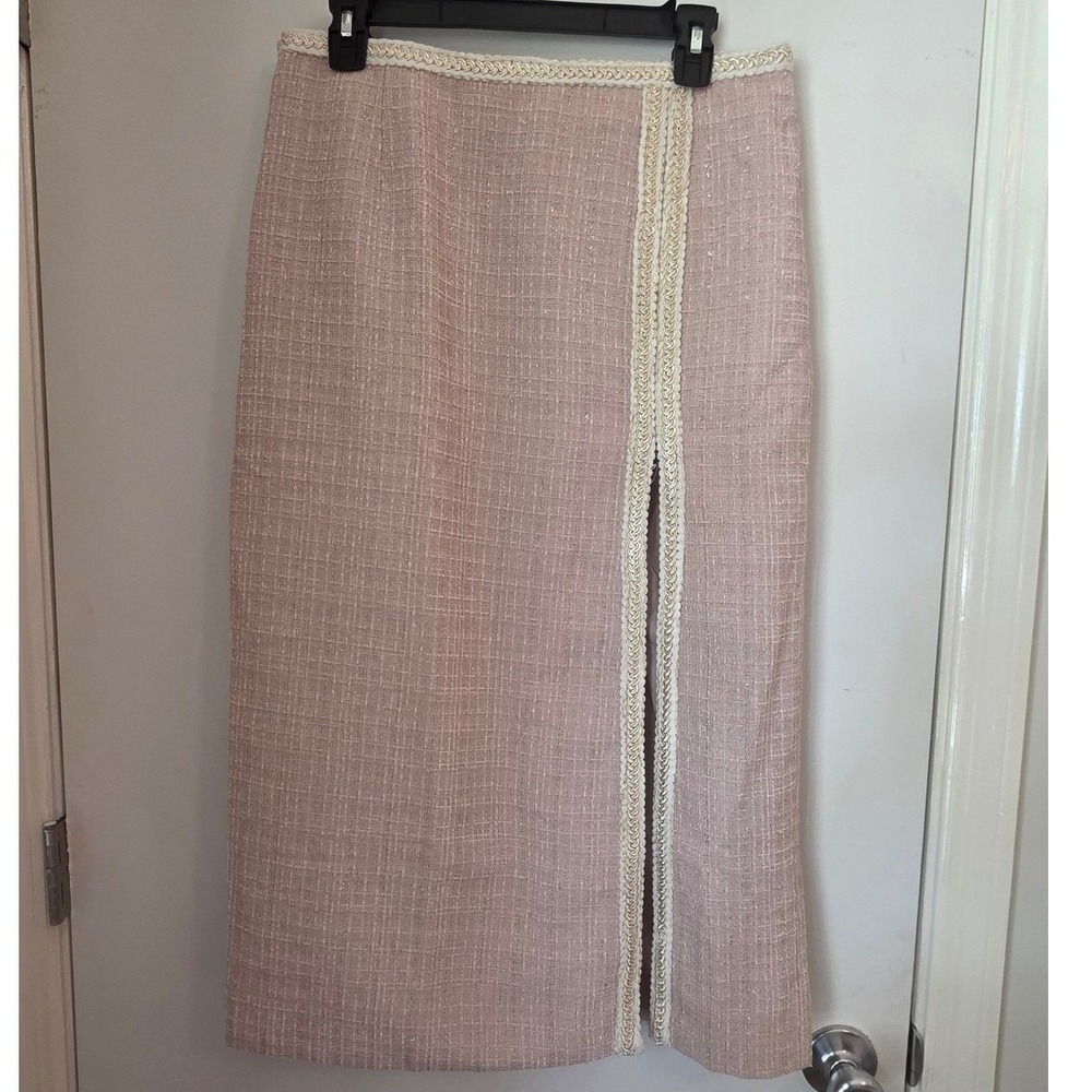 RIHOAS NWT Skirt Tweed Midi Pink Gold Beige Coquette Twee Parisian Preppy Medium